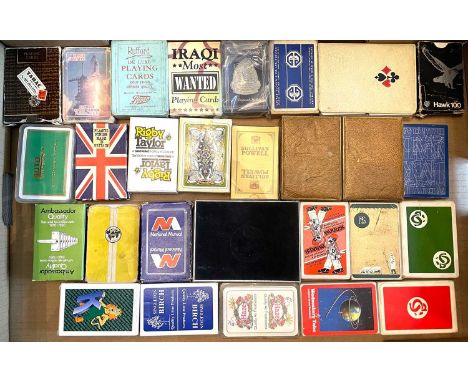 Approximately 60 packs of playing cards, mostly adverts, to include paint companies, Metrovic, Cosmo Lamps, etc, some sealed,