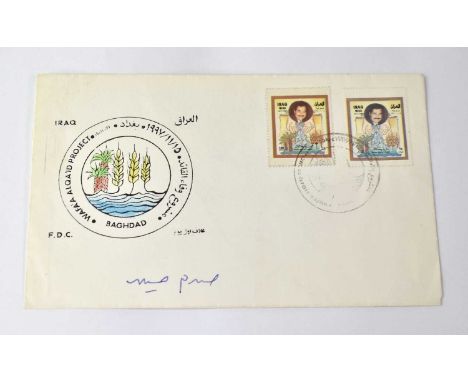SADDAM HUSSEIN; a first day cover signed by the former leader of Iraq.Condition Report:  - We have not authenticated this sig