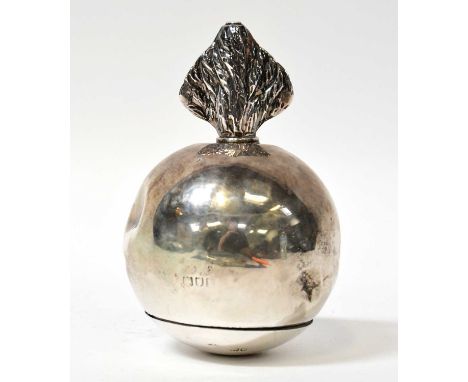 A London hallmarked silver orb/grenade table lamp, hallmarks rubbed, height 11cm (af), also a Ronson Queen Anne table lighter