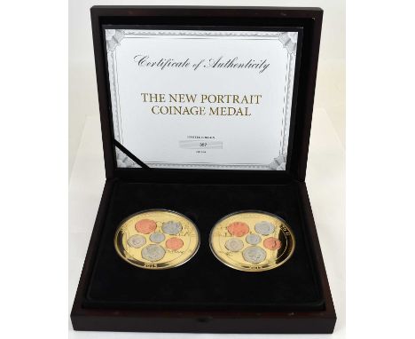 WESTMINSTER; two Queen Elizabeth II encapsulated medals, comprising 'The Fourth Portrait Coinage Medal', containing 50p, 20p,