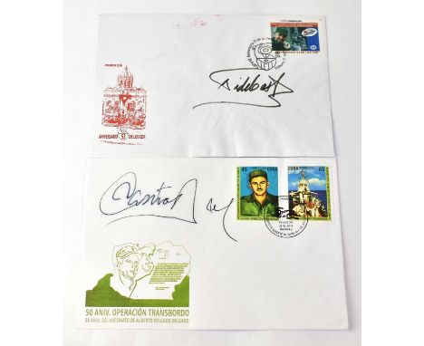 FIDEL CASTRO; two first day covers signed by the former leader and his brother Raúl Castro (2).Condition Report: - We have no