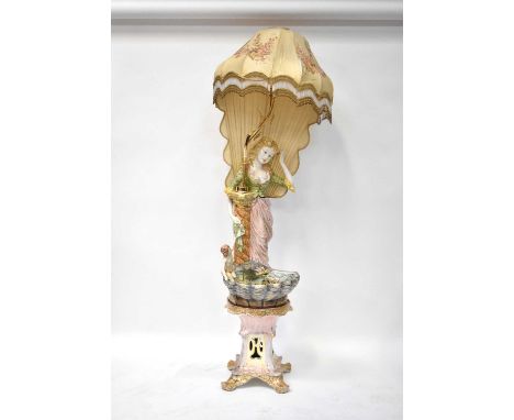 A Lorenzon Italy 20th century Continental standard lamp/fountain in the form of a lady leaning against a column, with a canop