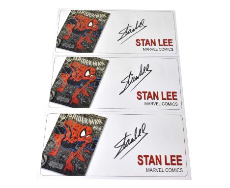STAN LEE; three signed first day covers (3).Condition Report: - We have not authenticated these signatures, please satisfy yo