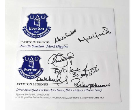 EVERTON FC; two pre-printed envelopes signed by Derek Mountfield, Pat Van Den Hauwe, Bob Latchford, Graeme Sharpe, Neville So