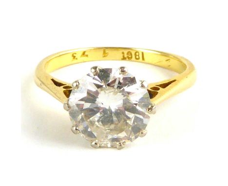 An 18ct diamond solitaire ring, the single brilliant cut diamond 7.85 x 7.85 x 4.4mm, calculated at approx. 1.65ct, set in te