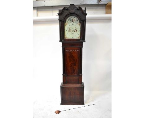 H. WARDLAW, LIVERPOOL; a 19th century mahogany cased eight-day longcase clock, the painted dial set with two secondary dials 