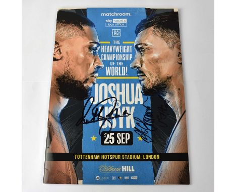 ANTHONY JOSHUA; v Alexander Usyk programme signed by both to the front and signed to the interior by Lawrence Okolie, Sonny M