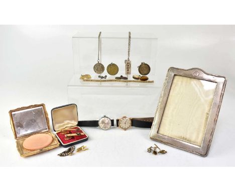 A quantity of costume jewellery to include coins and medallions converted to pendants, an Oris wristwatch, a Fleurier wristwa