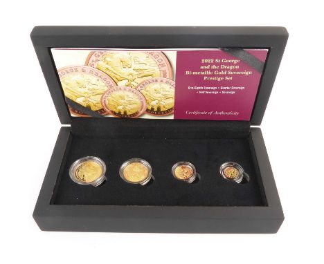 HATTONS OF LONDON; a '2022 St George and the Dragon Bi-metallic Gold Sovereign Prestige set', comprising encapsulated soverei