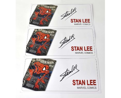 STAN LEE; three signed first day covers (3).Condition Report: - We have not authenticated these signatures, please satisfy yo
