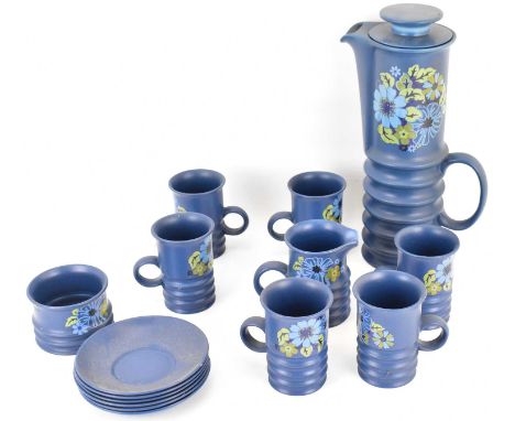 CARLTONWARE; a fifteen-piece 'Wellington' coffee service, floral pattern on blue ground, comprising coffee pot, milk jug, sug