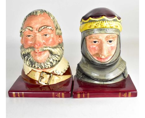 ROYAL DOULTON; a pair of large ceramic bookends, D7088 'Henry V' and D7089 'Falstaff', height 19.5cm (2).