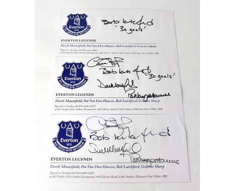 EVERTON FC; three pre-printed envelopes signed by Derek Mountfield, Pat Van Den Hauwe, Bob Latchford and Graeme Sharpe (3).Co