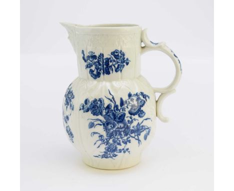 A Caughley 'Bouquets cabbage leaf maskhead jugcirca 1785transfer-printed in underglaze blue, printed C with a serif mark, 19c