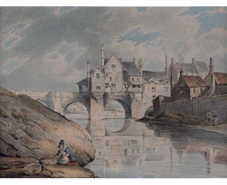 Thomas Hearne (1744 - 1817) Elvet Bridge, Durham, signed lower left, watercolour, 18.5 x 24 cm, frame 38 x 44 cmProvenance: C