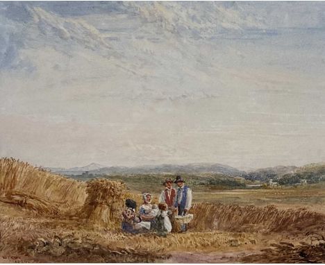 David I Cox (British 1783 - 1859) Harvesters, Wye Valley, signed and dated 1824 lower left, watercolour, 22.5 x 28 cm, frame 