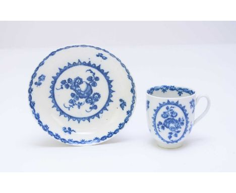 A Caughley 'Fruit and Wreath' coffee cup and saucercirca 1780transfer-printed in underglaze blue, printed C with serif and S 