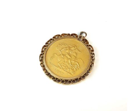 A Victorian £5 coin, dated 1887, within 9ct gold pendant mount, total weight approx 46gCondition:Large deep scratch to the po