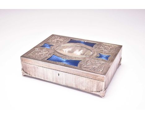 An early 20th century French silver and guilloche enamel jewellery box by Henri Lambin, the box of rectangular form with cent