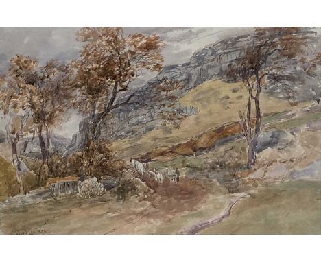 David I Cox (British 1783 - 1859) Eglwyseg Cliffs from Offa’s Dyke Path, signed and dated 1848 lower left, watercolour, 24 x 