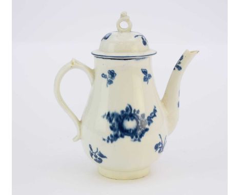 A rare and early Caughley 'Stalked Fruit' coffee pot and covercirca 1775-78transfer-printed in underglaze blue, the print blu