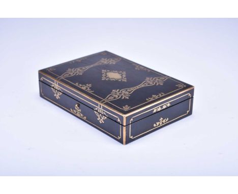 A French brass inlaid ebonised rosewood gaming casket by Maison Alphonse GirouxMid 19th century, of rectangular outline, inla