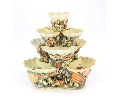 A Worcester sweetmeat or 'shell pickle' centrepiece circa 1770 comprising a pyramid arrangement of three layers of three scal