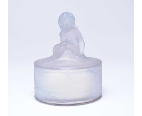 René Lalique (French 1860-1945) Amour Assis box and cover, designed in 1919, clear and frosted glass, moulded 'R. LALIQUE' ma