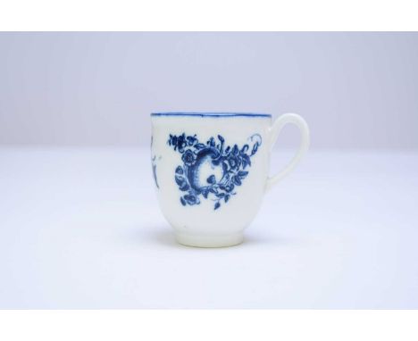 A rare Caughley 'Stalked Fruit' coffee cupcirca 1775-78transfer-printed in underglaze blue with the second version of pattern