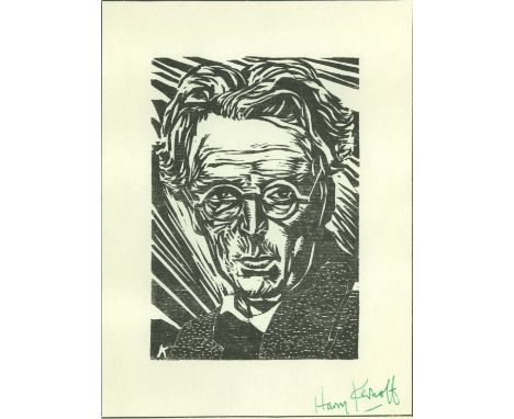 Harry Kernoff[Yeats (W.B.)] A fine black and white Portrait of W.B. Yeats, approx. 5 1/2" x 3 1/2", signed by Harry Kernoff, 