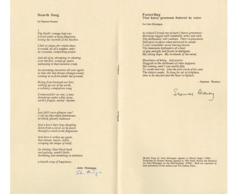 Signed by Each PoetHeaney (Seamus) & John Montague.   Poetry Ireland 50/60.   Programme for a reading to mark the 60th birthd