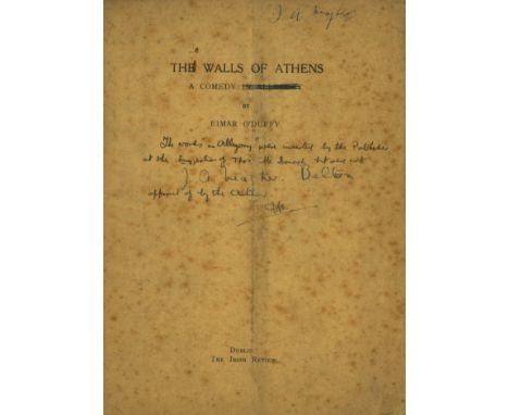 O'Duffy  (Eimar)   The Walls of Athens. A Comedy in Allegory.   Quarto wrappers,  Irish Review 1914, First.  Title page (cove