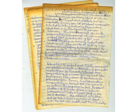 Rare Private AccountManuscript: [Kavanagh (Patrick)]   A Manuscript Account, 11 pages, dated 20/9/1989, apparently by Mary O'