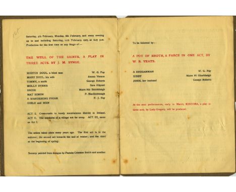 Synge's First Play on Abbey StageAbbey Theatre.   Programme. Irish National Theatre Society.   Quarto brown wrappers with hou