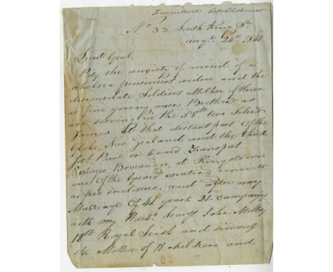 A Mother's Letter Begging for a Last Reunion with Her Son, 1848Manuscript: An ALs. Petition of Elizabeth (?) Molloy, "Furnitu