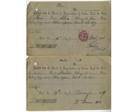 Co. Carlow: Carlow Gaol [1870's] A Collection of approximately 100 signed receipts for the Jail dating from 1877 including th