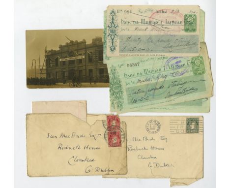 [Mac Bride (Sean)] A group of five Munster & Leinster Bank Cheques from 1923 to 1927 (issued to Frank Kerlin, Michal Kilroy T