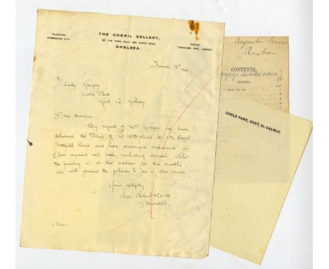 Gregory (Lady) Some Signed and Inscribed Ephemera & other Items from collection of her grand-daughter, the late Mrs. Catherin
