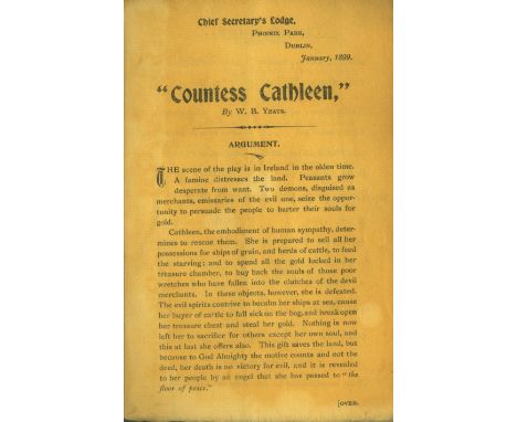 Yeats (W.B.).   'Countess Cathleen'.  Programme for a drawing-room performance at the Chief Secretary's Lodge, Phoenix Park, 