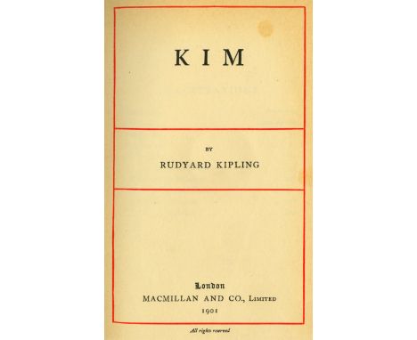 Kipling (R.) Kim, 8vo, L. (Mac Millan & Co.) 1901, First English Edn, hf. title, photo frontis, and 9 photo plts. (complete),