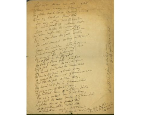 A Wicklow Emigrant's PoemsManuscript: A single sheet of good quality Notepaper, watermarked Ancient Irish Vellum, bearing two