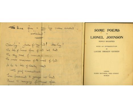With Manuscript Poems InsertedJohnson (Lionel)  Some Poems of,  [selected & edited by] Louise Imogen Guiney, L., Elkin Mathew