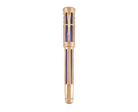 ϒMontblanc, Brandenburger Tor, 89, a limited edition gold coloured, blue lacquer and diamond fountain pen, no. 88/89, circa 2