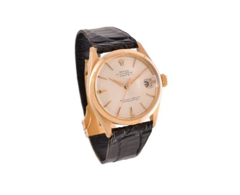 Rolex, Oyster Perpetual Date, Ref. 6624, Gold coloured mid size wrist watch, no. 880202, circa 1963 Movement: Cal. 1130, auto