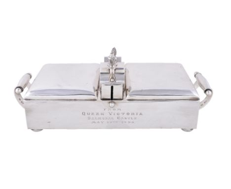 [Royalty interest] A late Victorian silver two division cigar and cigarette box by Wright &amp; Davies, London 1895, with a c