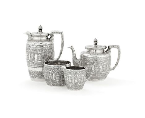 ϒA Victorian Scottish silver four piece tea service by James Reid & Co., Glasgow 1881, P.O.D.R. mark for 15th February 1878, 