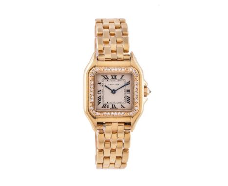 Cartier, Panthere,   Lady's gold coloured and diamond bracelet watch, no. 8057915 05282 Movement: Cal. 057, quartz, 4 jewels 