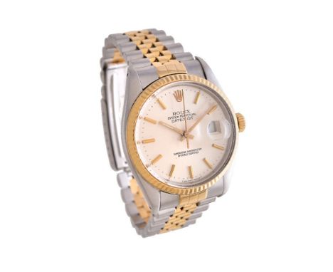 ROLEX, Datejust, Ref. 16013,   Bi-metal bracelet watch, no. 9760330, circa 1986   Movement: Cal. 3035, automatic, 27 jewels, 
