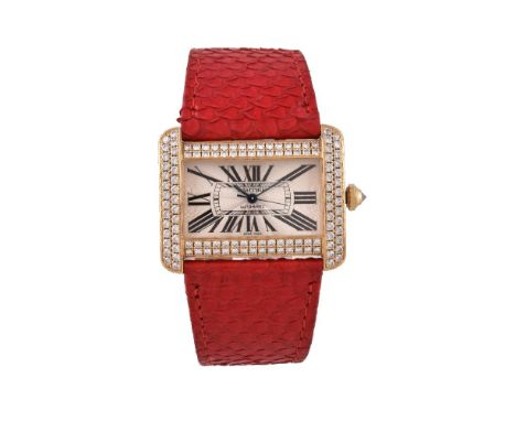 ϒCartier, Tank Divan, Ref. 2603, Gold coloured and diamond wrist watch, no. 275313CE, circa 2000 Movement: Cal. ETA 2000-1, a