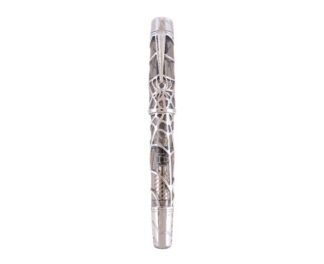 ϒMontblanc, Magical Black Widow, 88, a limited edition white gold coloured skeleton fountain pen, no. 09/88, circa 2004, stam